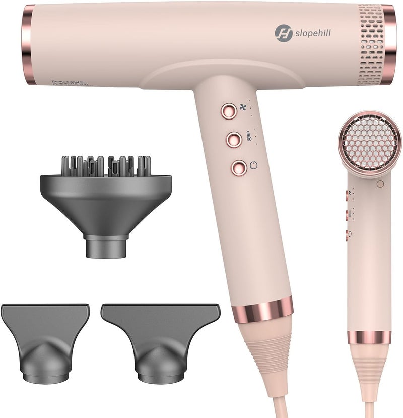 SLOPEHILL Professional Ionic Hair Dryer, High-Speed Blow Dryer with Brushless Motor for Salon Use, Lightweight Compact Hairdryer for Travel, Low Noise Quiet for Home, Ceramic Pink - Image 1
